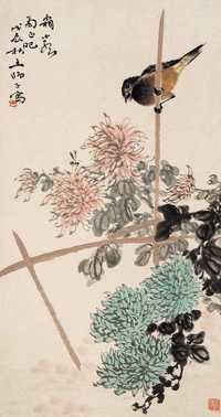 王伟 戊辰（1928年）作 花鸟 立轴